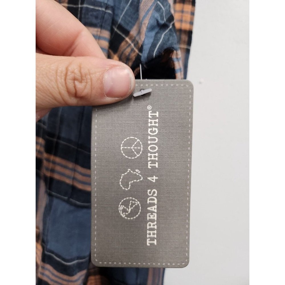 Threads 4 Thought Womens Shirt Size Medium Blue Plaid Organic Cotton Hi-Low NWT - Picture 6 of 10